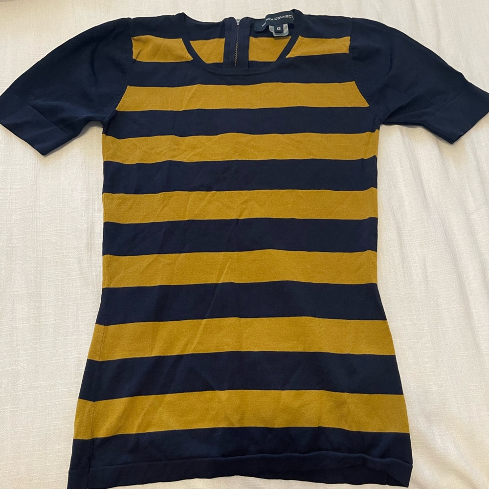 French Connection Navy and Mustard Striped Top